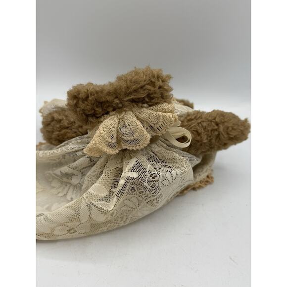 Vintage Hen in the Holly Teddy Bear 7” Brown Lace Dress Handmade USA - Picture 3 of 6